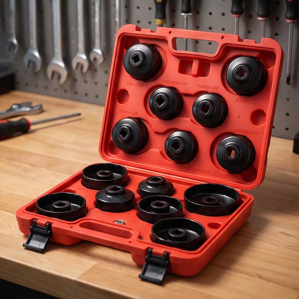 15 Pcs Black Steel Cup Oil Filter Wrench Set