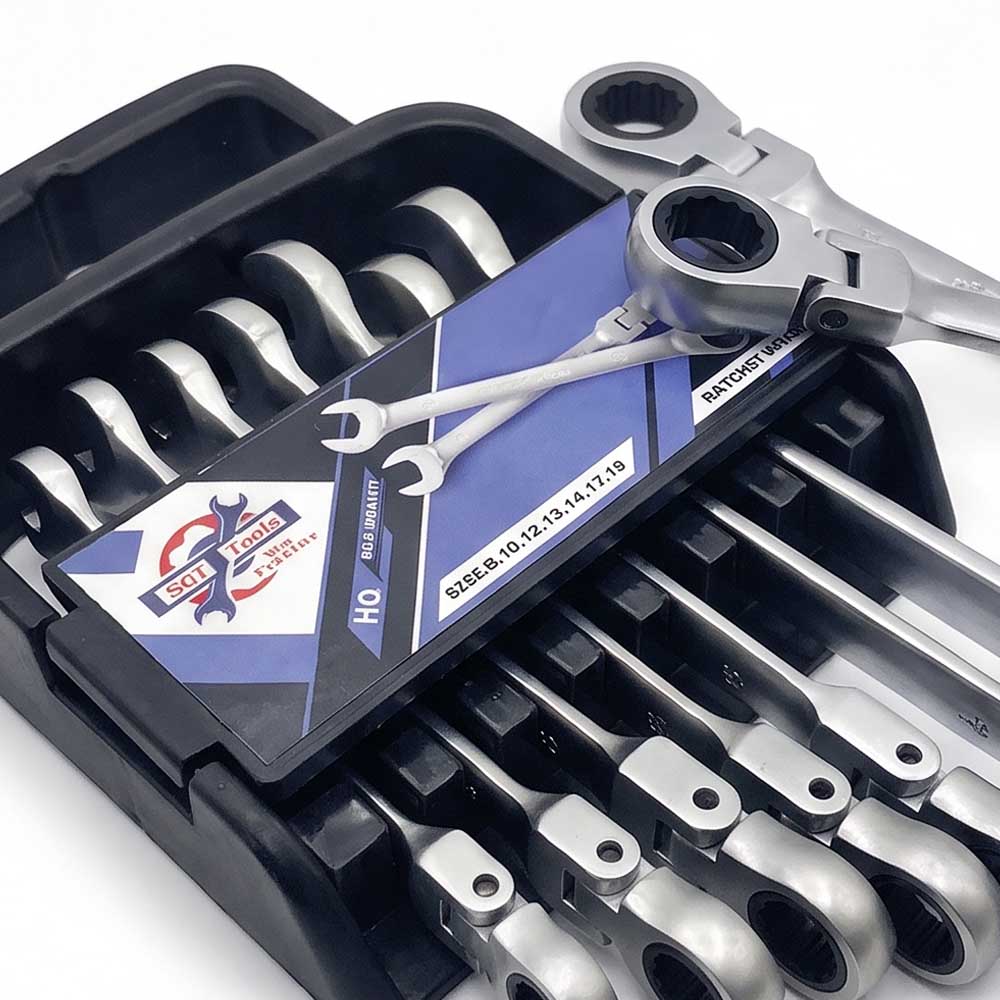 7 Pcs Flexible Head Ratchet Spanner Set