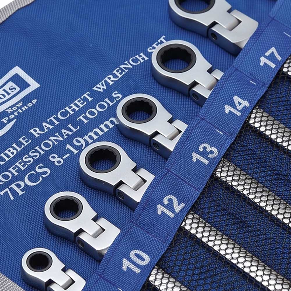 7 Pcs Flexible Head Ratchet Spanner Set