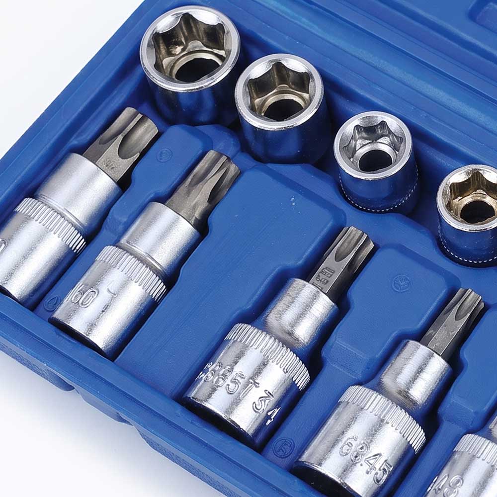 19 Pcs Torx Bit And E Socket Set