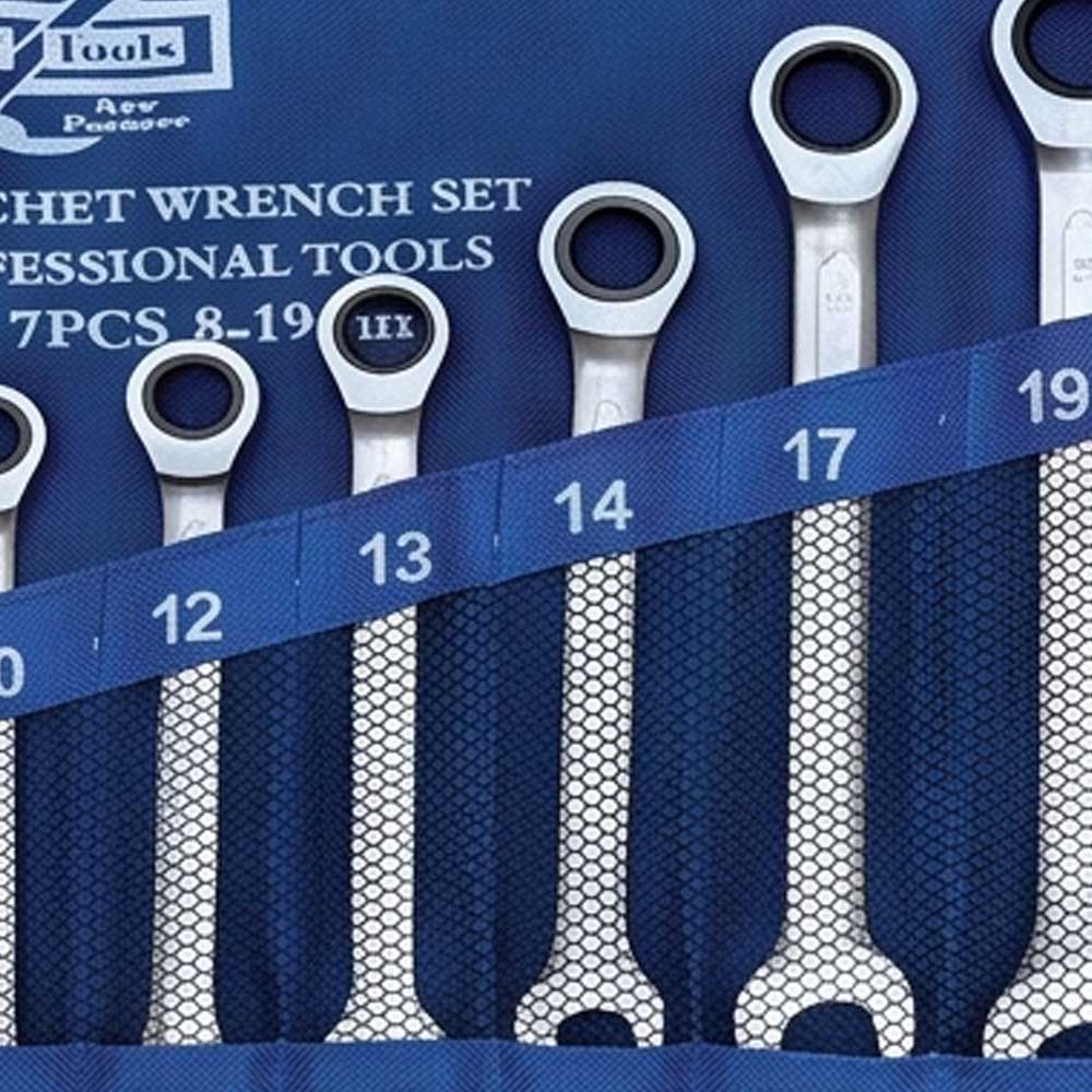 7 Pcs Combination Ratchet Spanner Set
