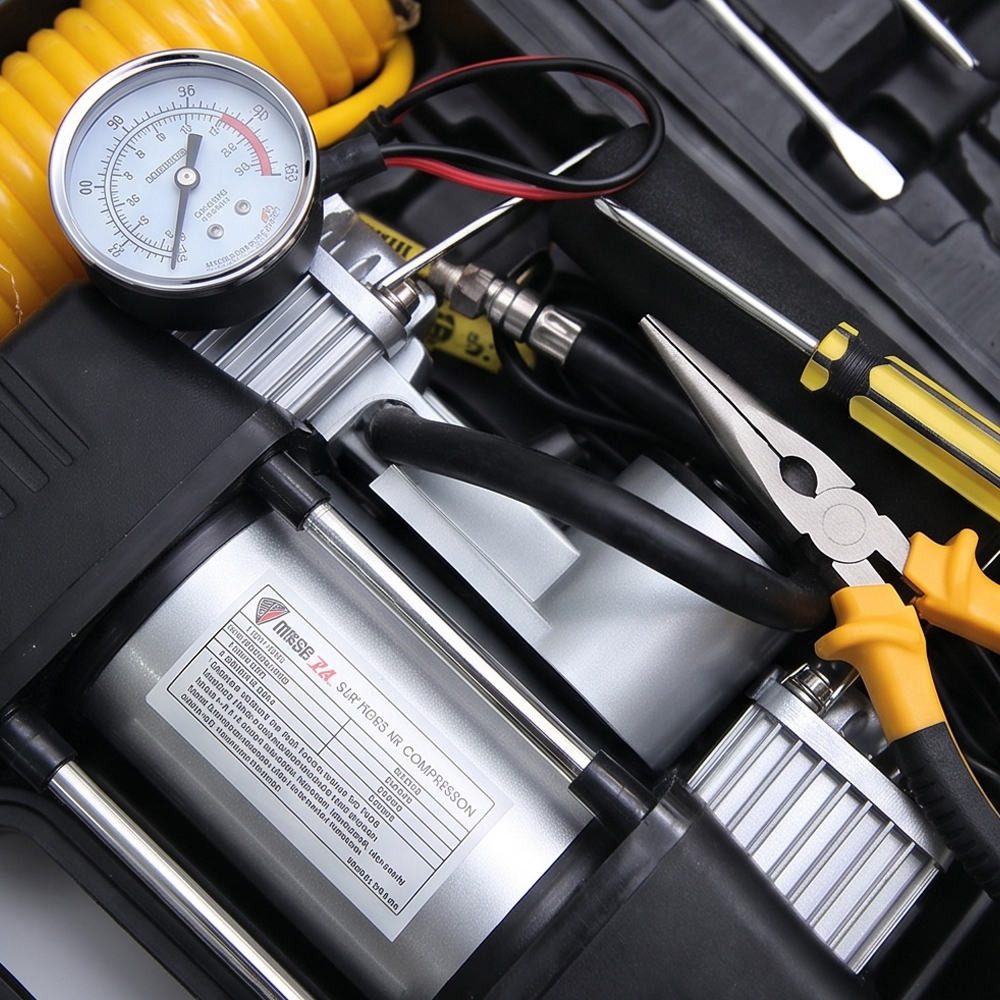 Car Air Compressor 2Cylinder With Repair Tool